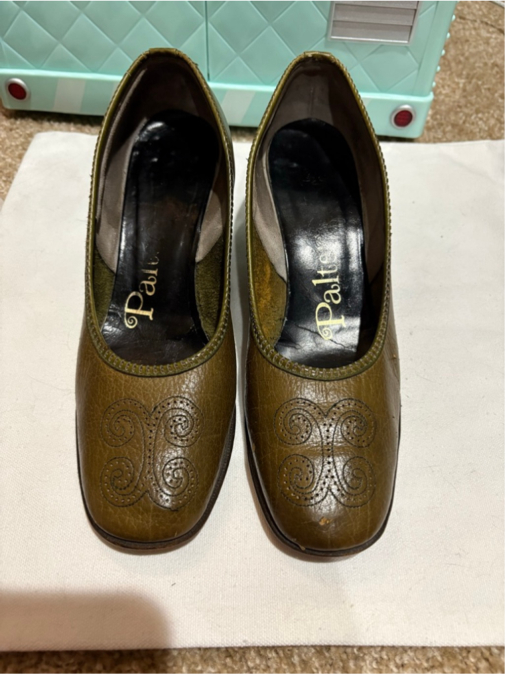 Women's Palter Olive Green Leather Heels